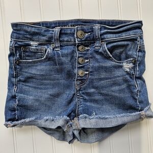 American Eagle Distressed Button Fly High Rise Shortie Denim Shorts Women Size 0